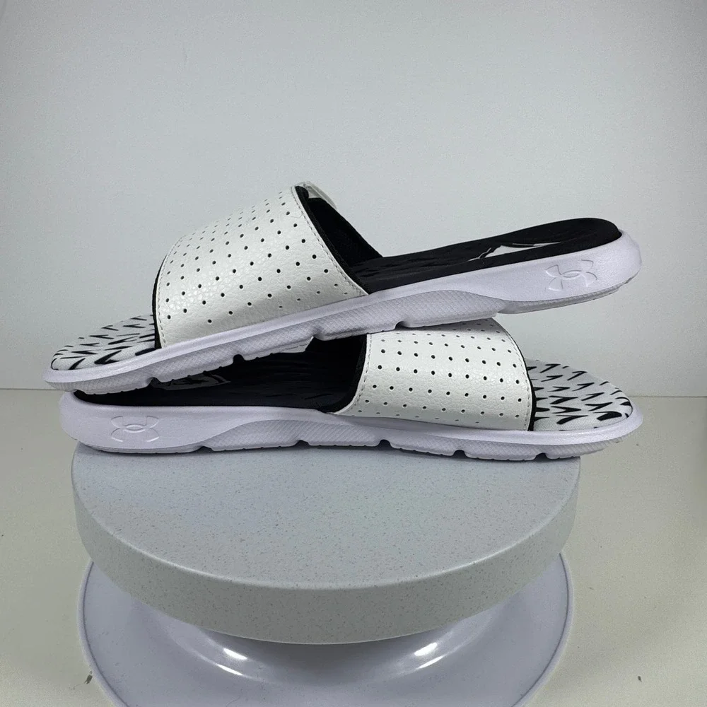 Under Armour Mens Slides Perforated Comfort Sport White Black Fit Size 9